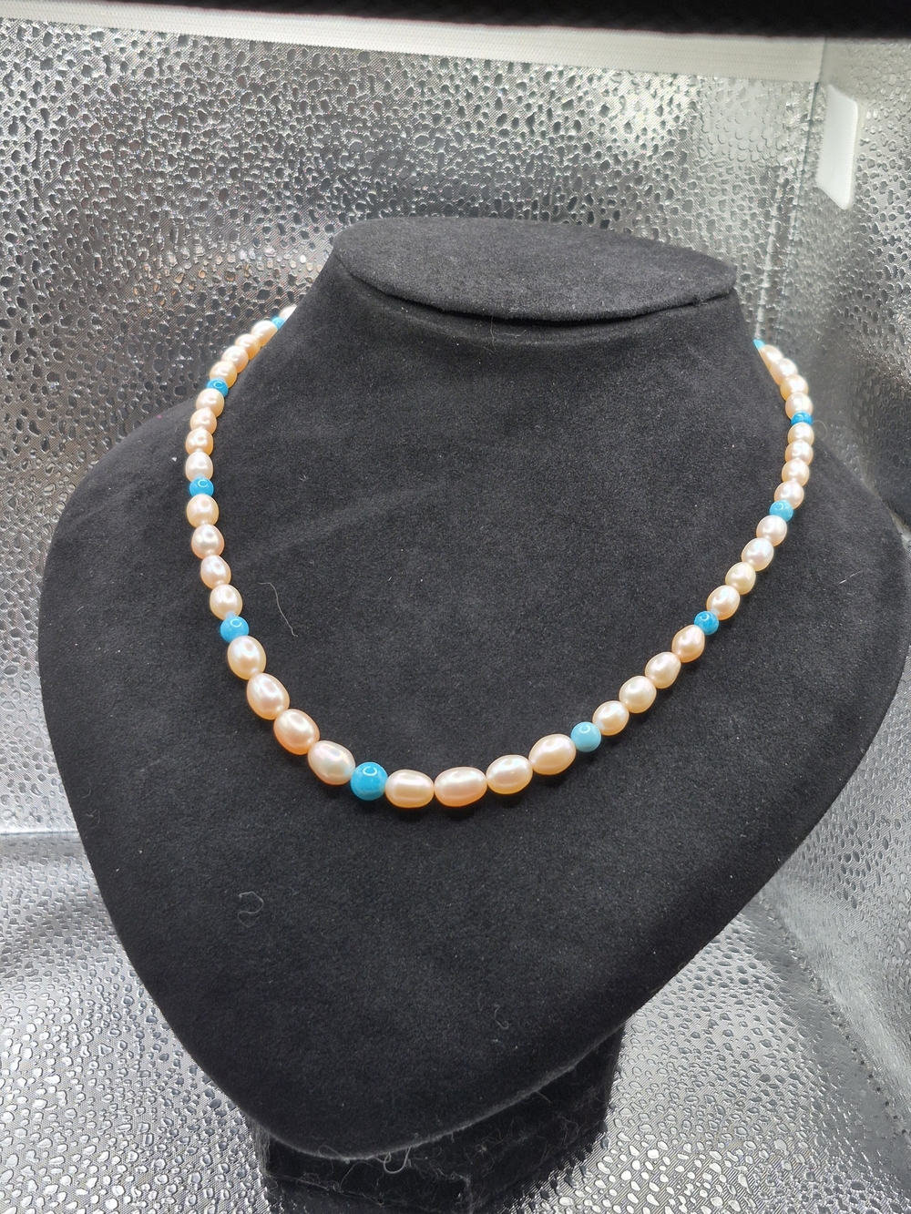 Freshwater Pearl and Sleeping Beauty Turquoise  Necklace